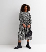 New Look Curves Black Zebra Print Round Neck Long Sleeve Midi Dress
